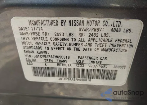 2015 Infiniti Q40 z USA, uszkodzony, nr VIN JN1CV6AR6FM650616